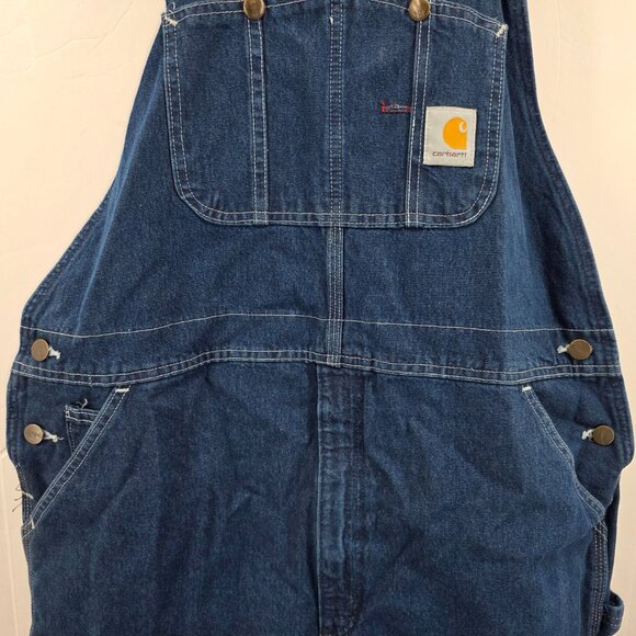 Vintage Carhartt Overalls Mens  R07 DST Denim Bib Jean Workwear Farm 40 X30 - Picture 4 of 16
